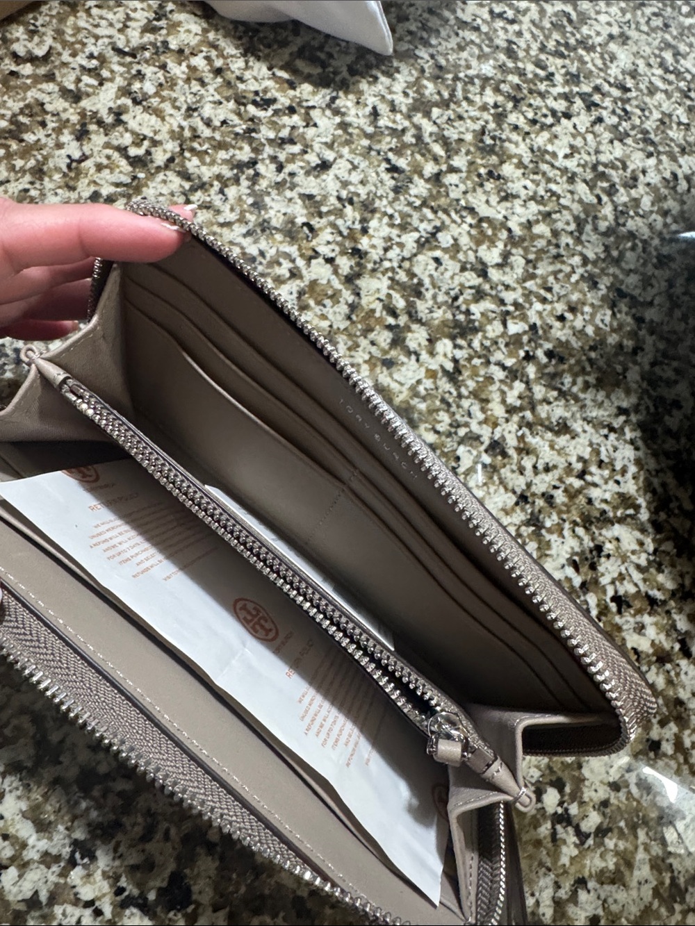Tory Burch Taupe Wallet with Silver Logo Hardware - Picture 2 of 3